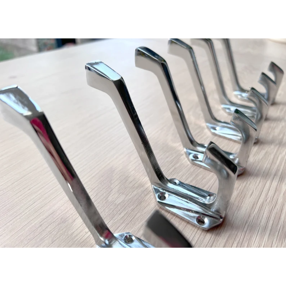 Chrome Art Deco coat hooks x8