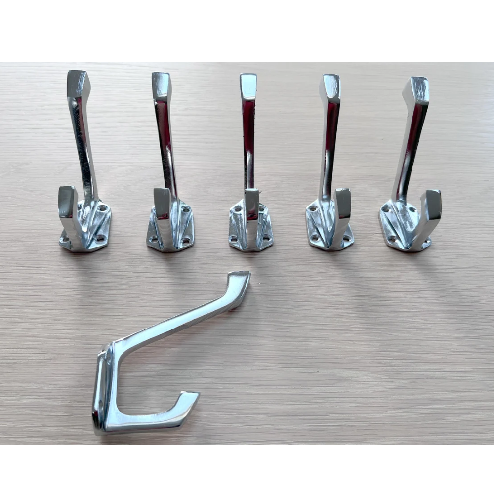 Chrome Art Deco coat hooks x4