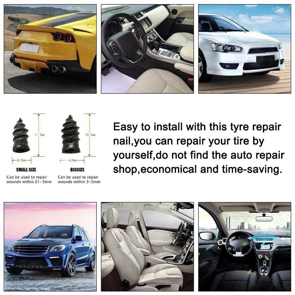 Vacuum Car Tyre Repair Rubber Nail Set - Tubeless Tire Screws Kit for Motorcycles & Trucks