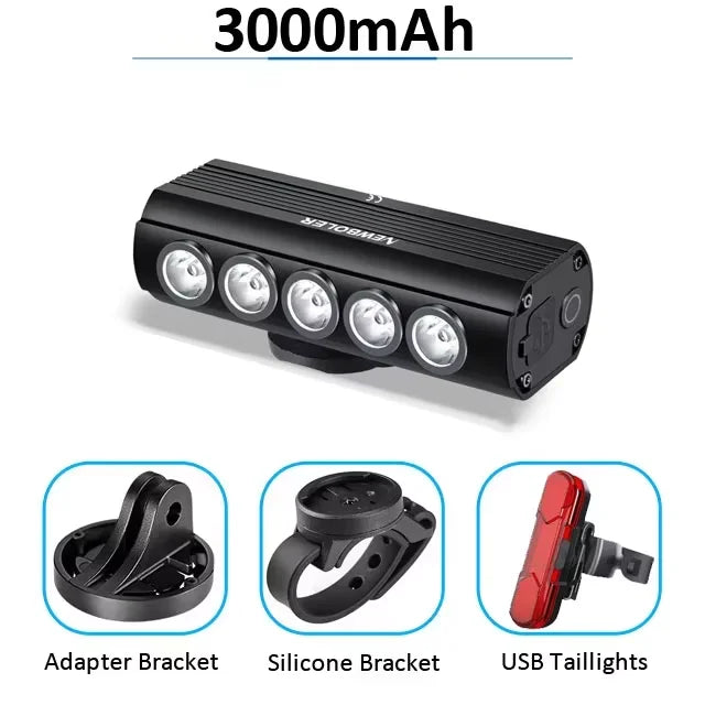 Newboler 2000 Lumen Front Bike Light, USB Rechargeable, 5000mAh Aluminum Alloy Headlamp for MTB Road Gravel