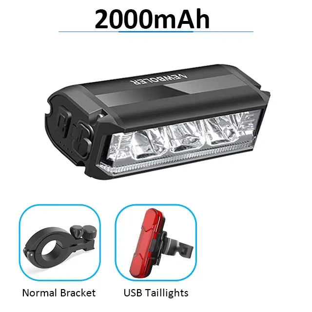 Newboler 2000 Lumen Front Bike Light, USB Rechargeable, 5000mAh Aluminum Alloy Headlamp for MTB Road Gravel