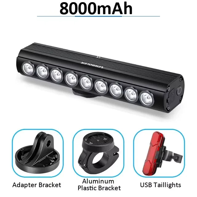 Newboler 2000 Lumen Front Bike Light, USB Rechargeable, 5000mAh Aluminum Alloy Headlamp for MTB Road Gravel