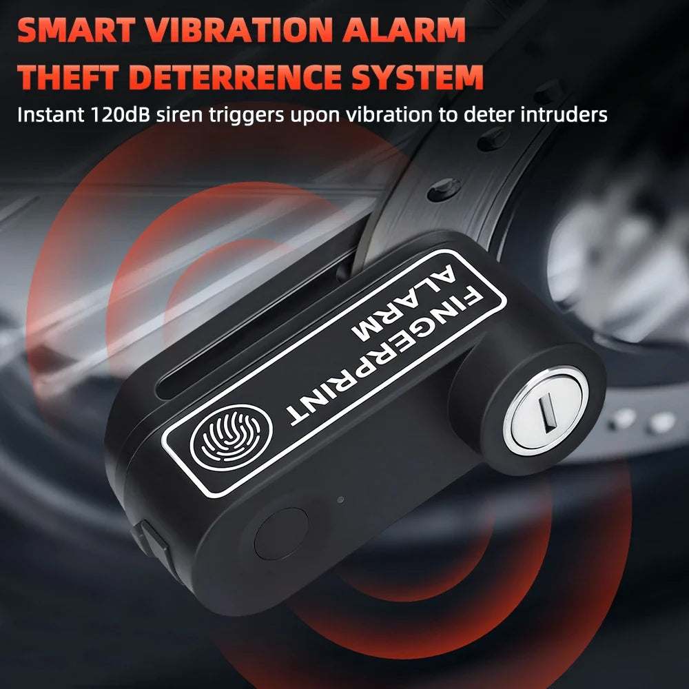 Motorcycle Fingerprint Disc Brake Lock with Built in Alarm Aluminum Alloy