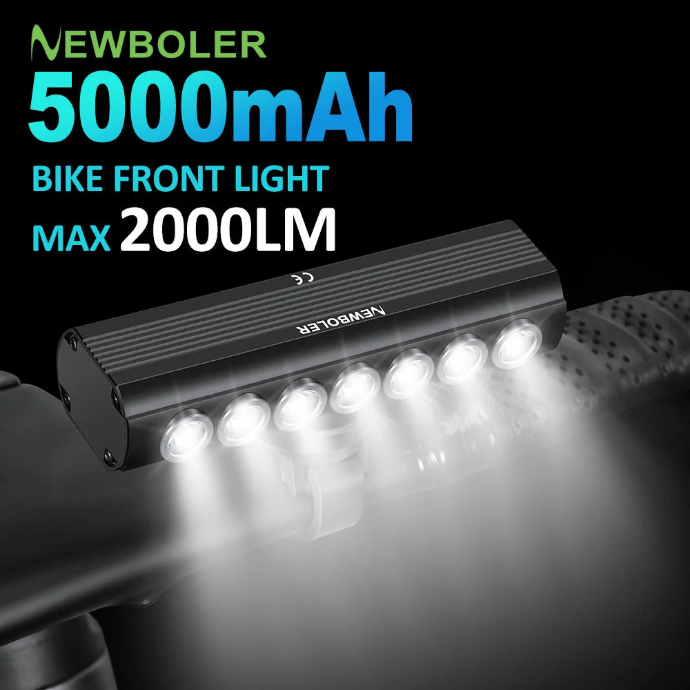 Newboler 2000 Lumen Front Bike Light, USB Rechargeable, 5000mAh Aluminum Alloy Headlamp for MTB Road Gravel