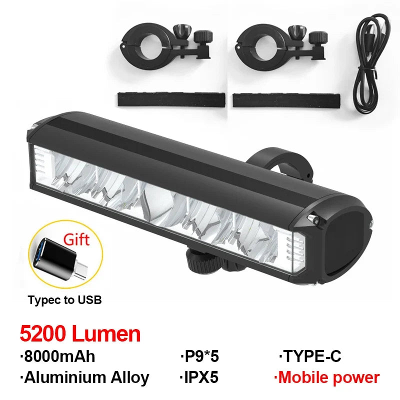 Bikeono 5200LM Front Bike Light With Aluminum Alloy Body, High Visibility For MTB And Road