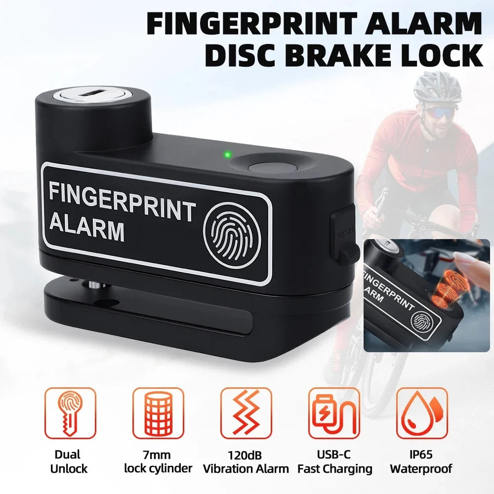Motorcycle Fingerprint Disc Brake Lock with Built in Alarm Aluminum Alloy