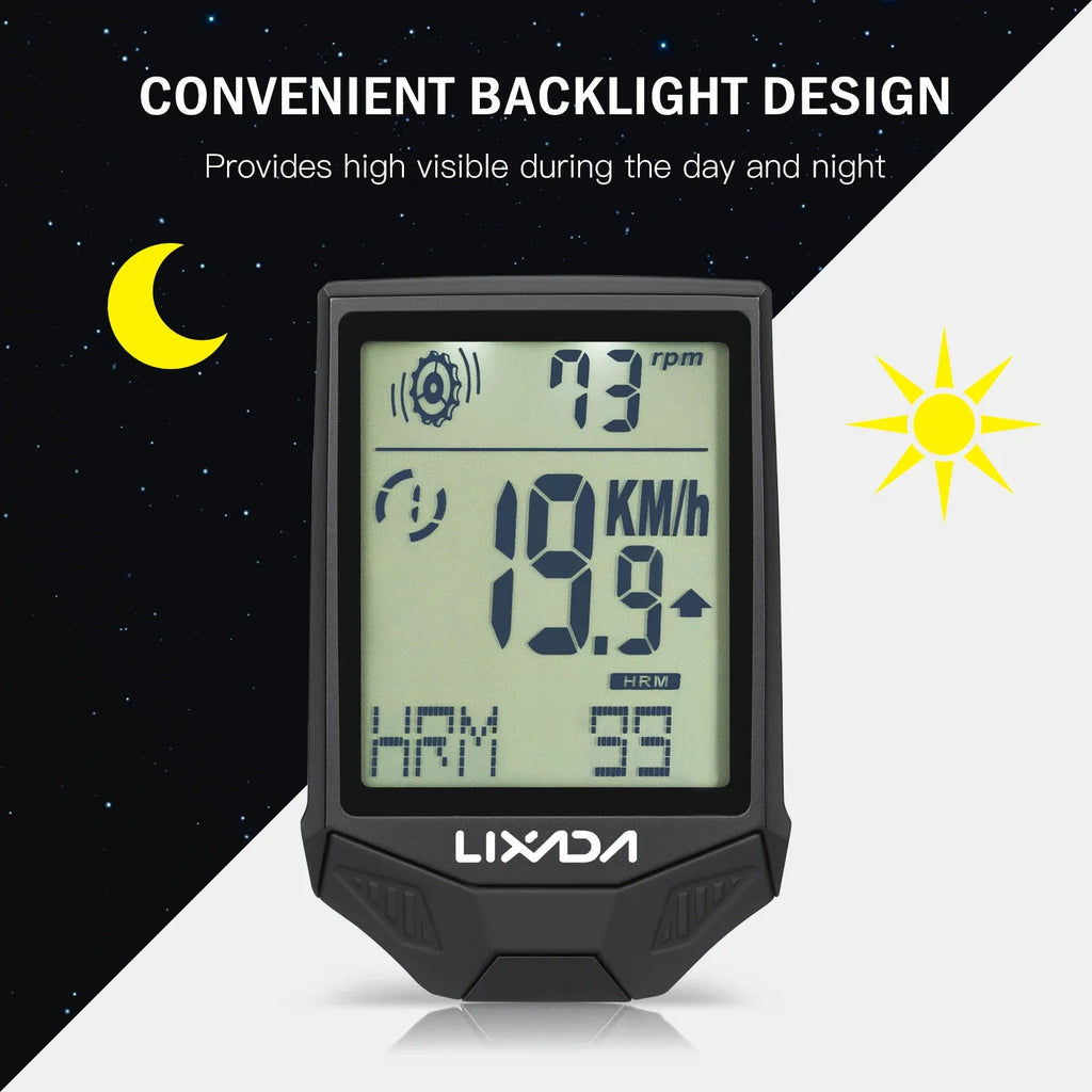 Lixada Wireless Bike Computer HR Sensor Backlit Display