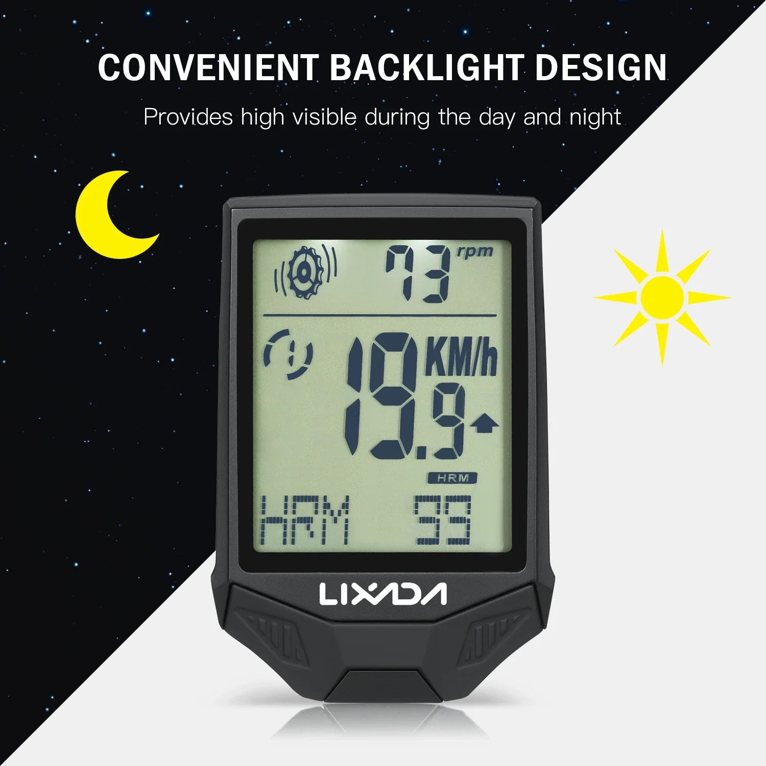 Lixada Wireless Bike Computer HR Sensor Backlit Display