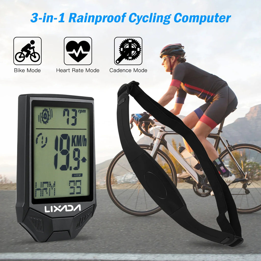 Lixada Wireless Bike Computer HR Sensor Backlit Display