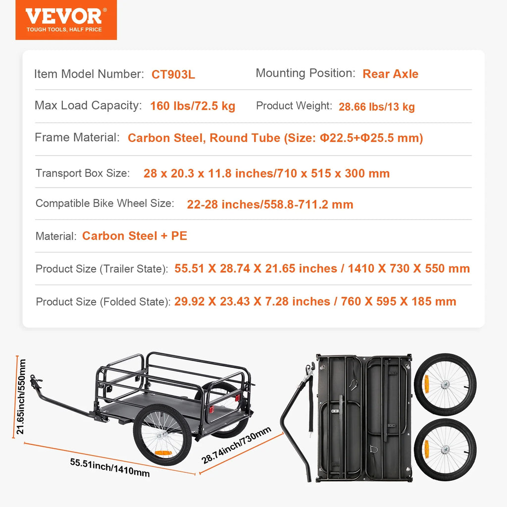 160 Lbs Bike Cargo Trailer – Foldable Storage