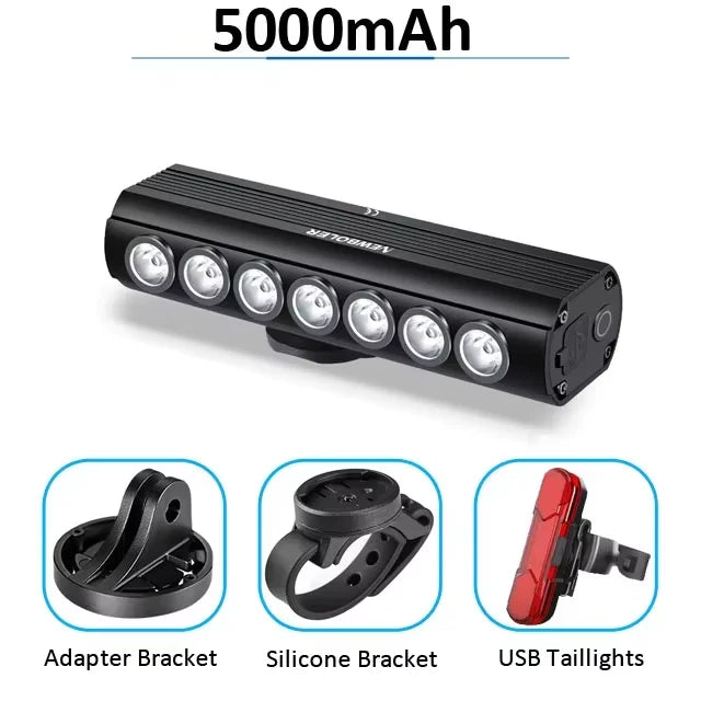 Newboler 2000 Lumen Front Bike Light, USB Rechargeable, 5000mAh Aluminum Alloy Headlamp for MTB Road Gravel