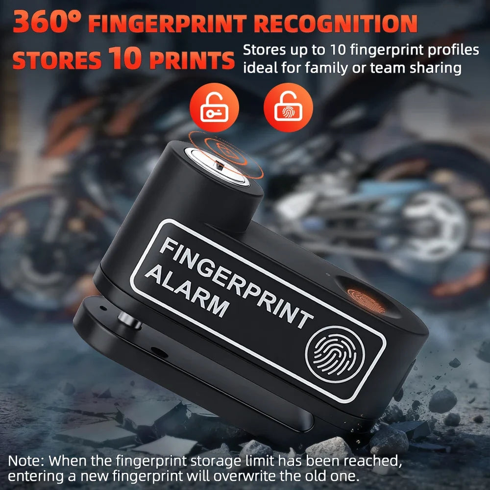 Motorcycle Fingerprint Disc Brake Lock with Built in Alarm Aluminum Alloy